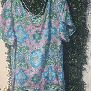 Talbots Blue and Green Paisley Blouse